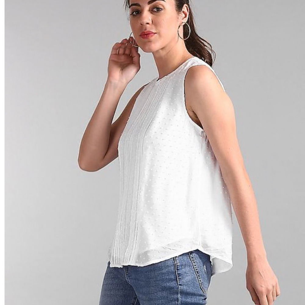 Gap White Sleeveless Lined Pintuck Tank With Clip-Dots In Womens Size S